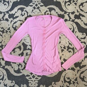 Free People Pink Ribbed Button-Down Shirt